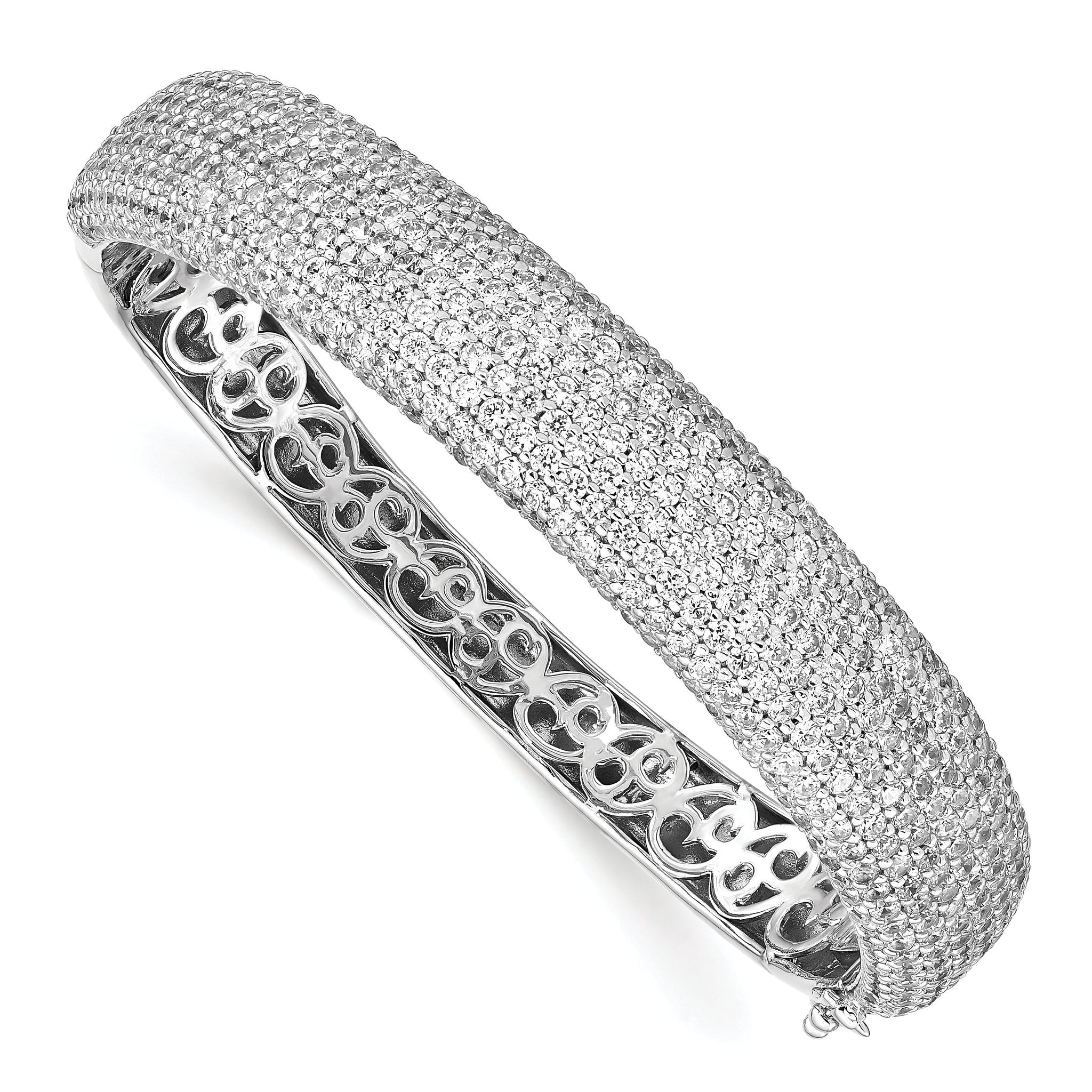 Sterling Shimmer Sterling Silver Rhodium-plated 568 Stone CZ PavÃÂ¢Ã¢âÂ¬ÃÂ¡ Hinged Bangle