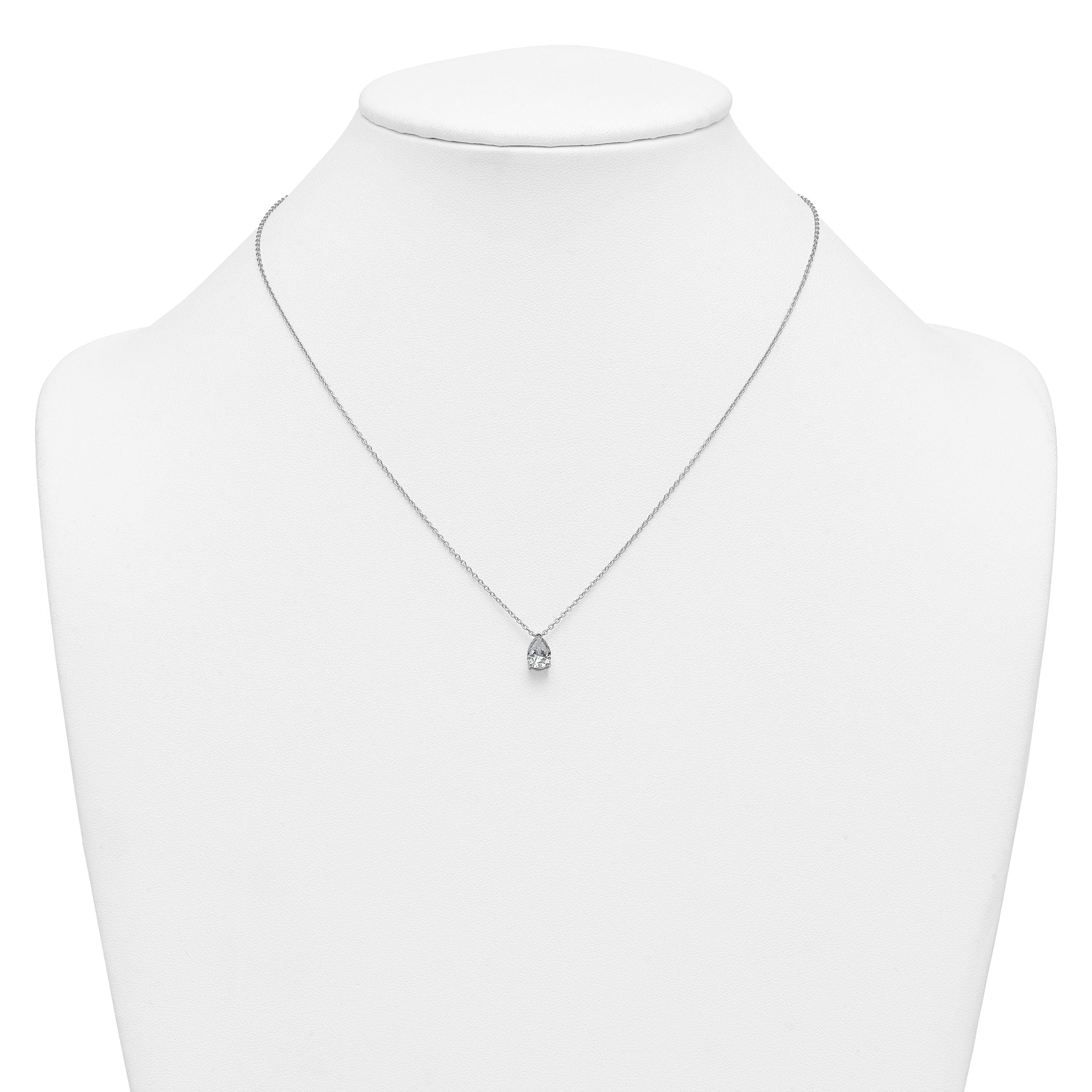 14k White Gold 1 carat Certified Lab Grown Diamond VS+ F+ Pear Complete 18 inch Four Prong Pendant Necklace