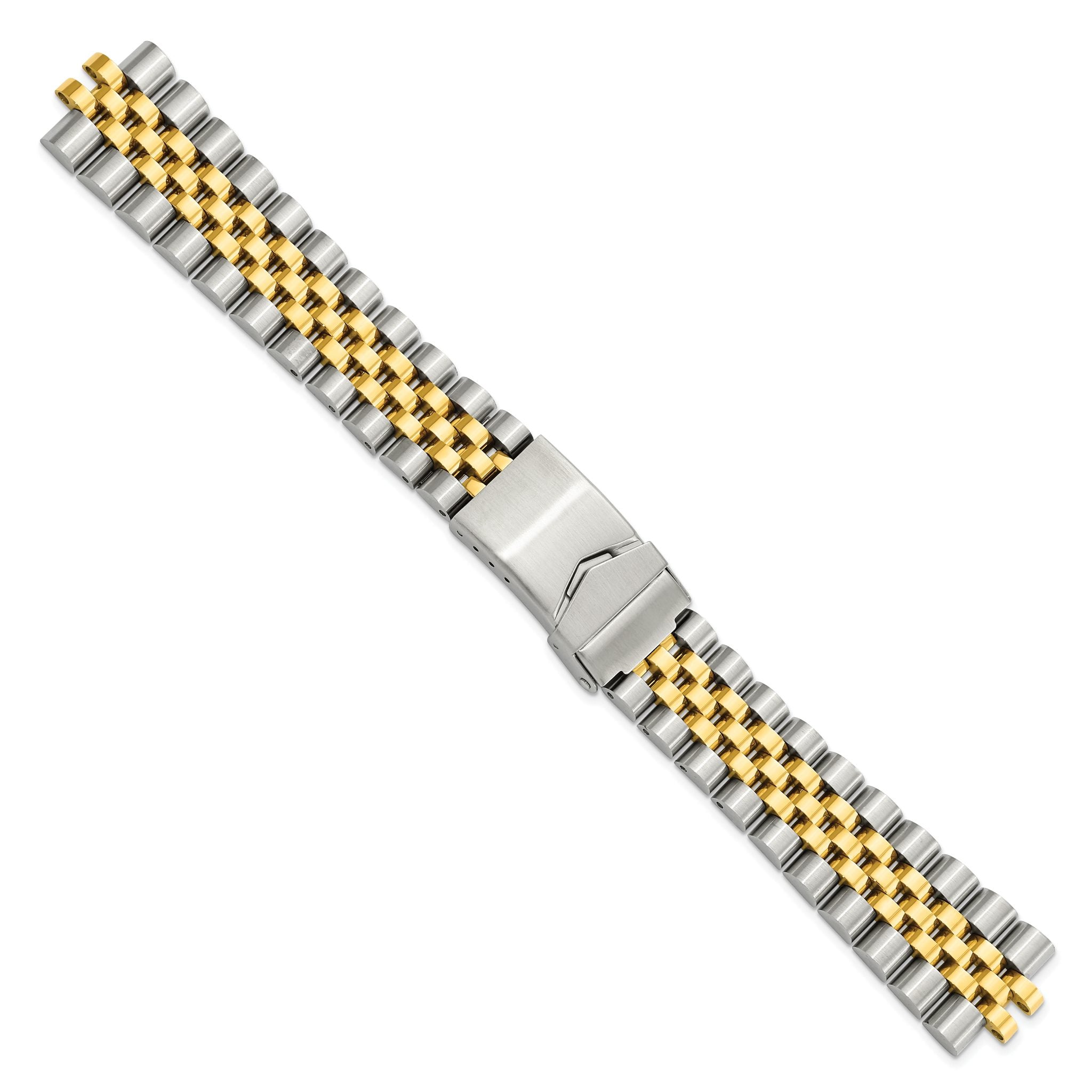 18-22mm Satin and Polished Stainless Steel Two-tone Jubilee-Style Solid Link with Deployment Buckle 7 inch Watch Band Secondary image