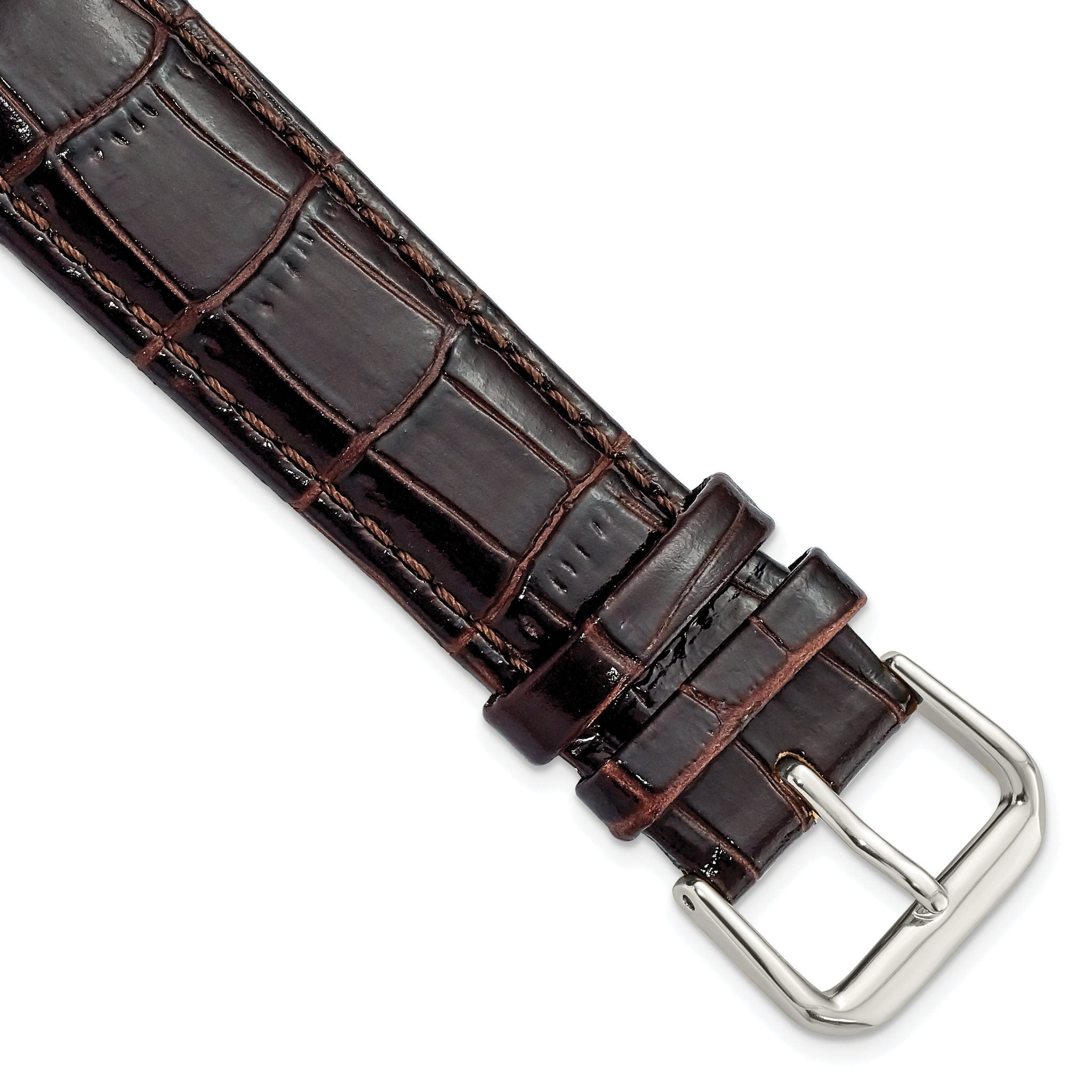 Crocodile Grain Leather Watch Band in Brown, 19mm