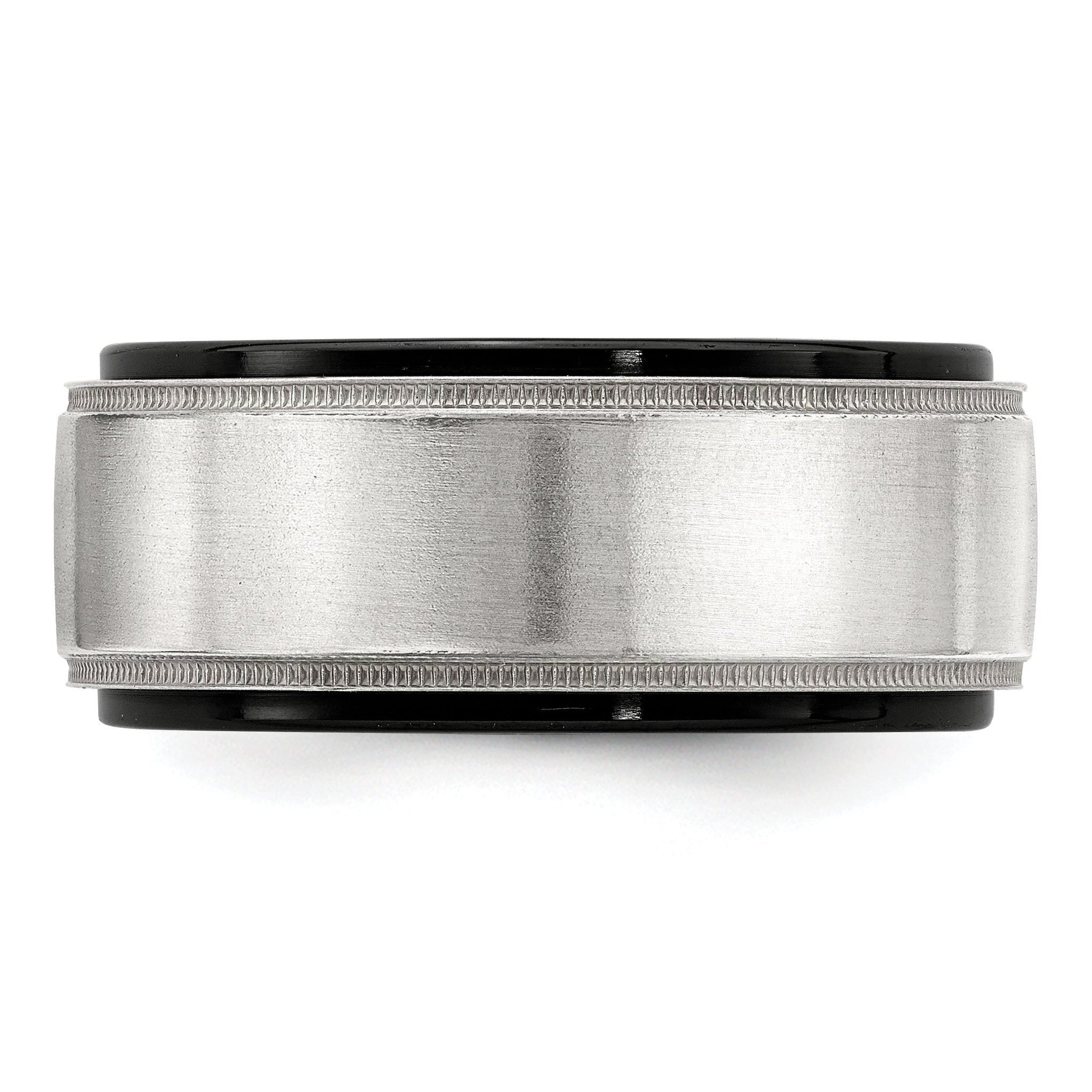 Edward Mirell Black Ti & Sterling Silver Satin & Polished Milgrain Ring