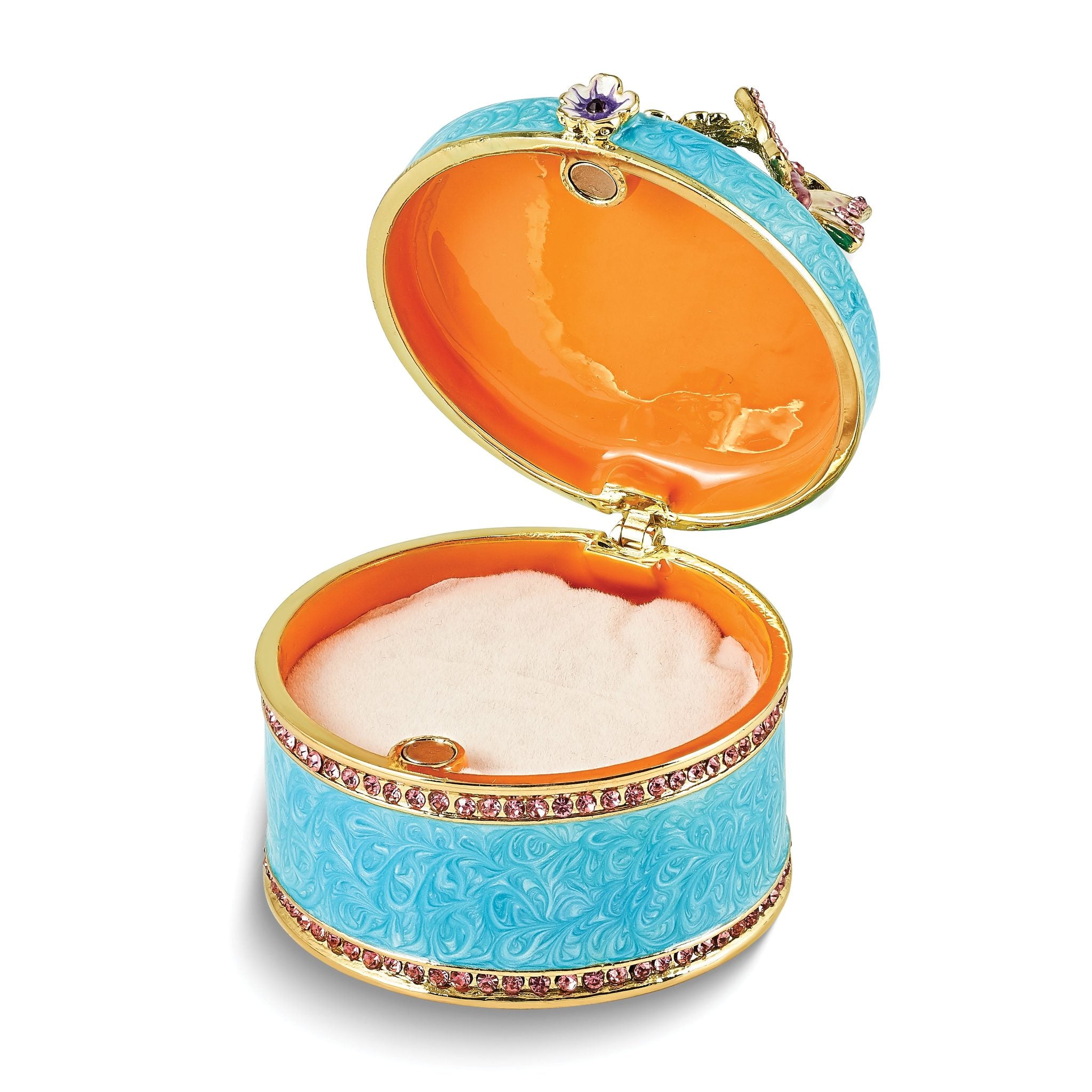 Luxury Giftware Pewter Bejeweled Crystals Gold-tone Enameled BUTTERFLY NECTAR Blue Flower Butterfly Ring Holder Trinket Box with Matching 18 Inch Necklace Secondary image