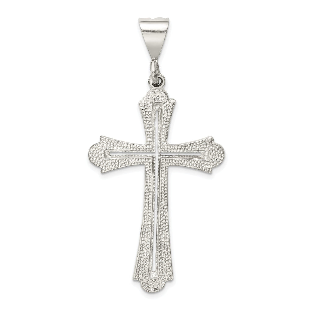 Sterling Silver 925 Polished Diamond-Cut Cross Pendant  Elegant Solid Design