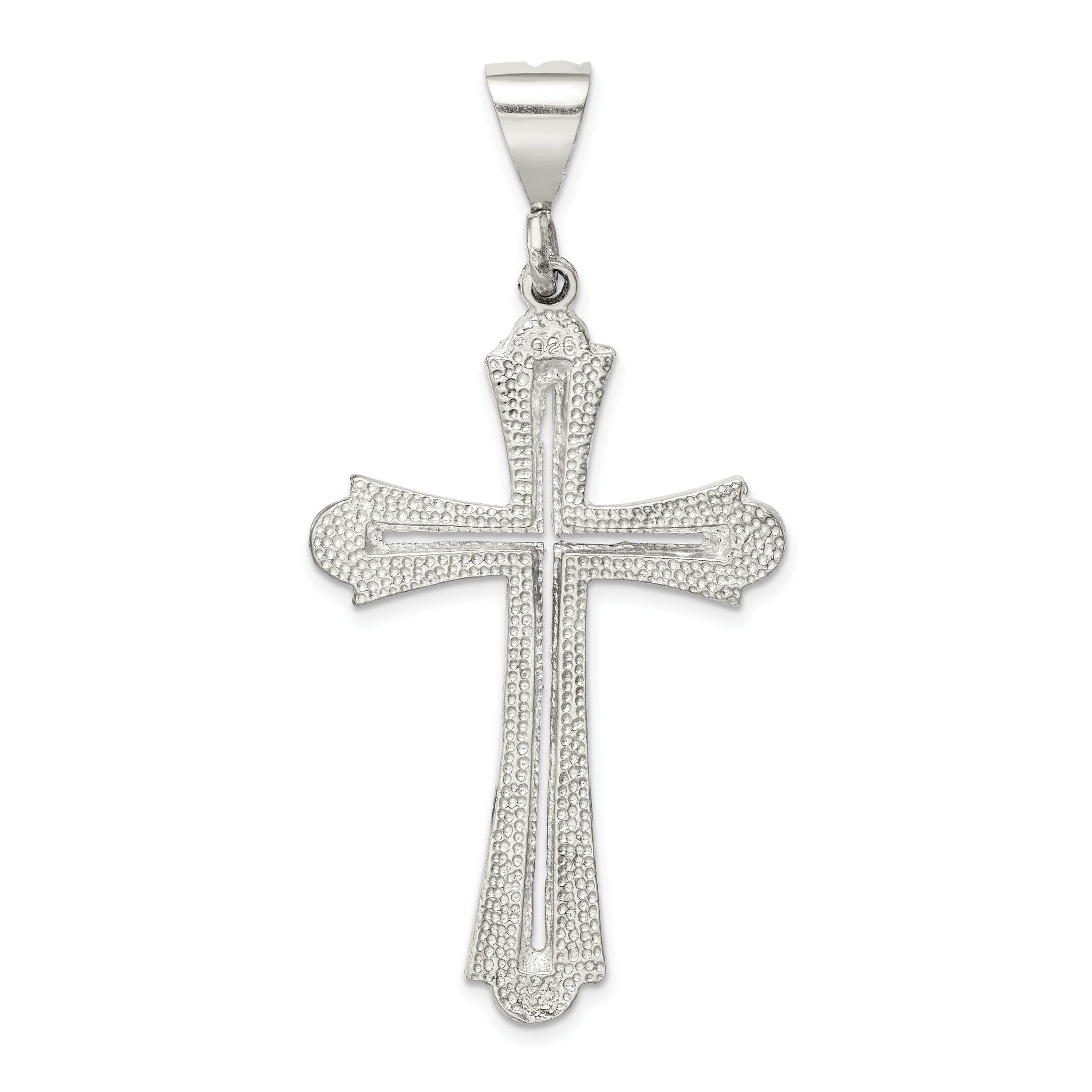 Sterling Silver 925 Polished Diamond-Cut Cross Pendant  Elegant Solid Design