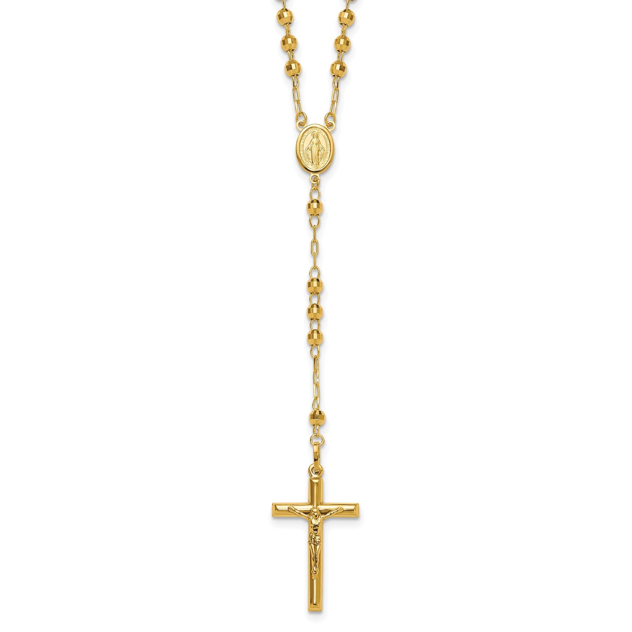 14K Gold Unisex Diamond-Cut Beaded Rosary Necklace 24-Inch Main image