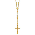 14K Gold Unisex Diamond-Cut Beaded Rosary Necklace 24-Inch