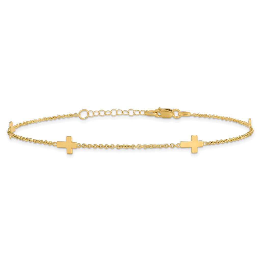 14k Polished Cross 9in w/ 1in ext. Anklet