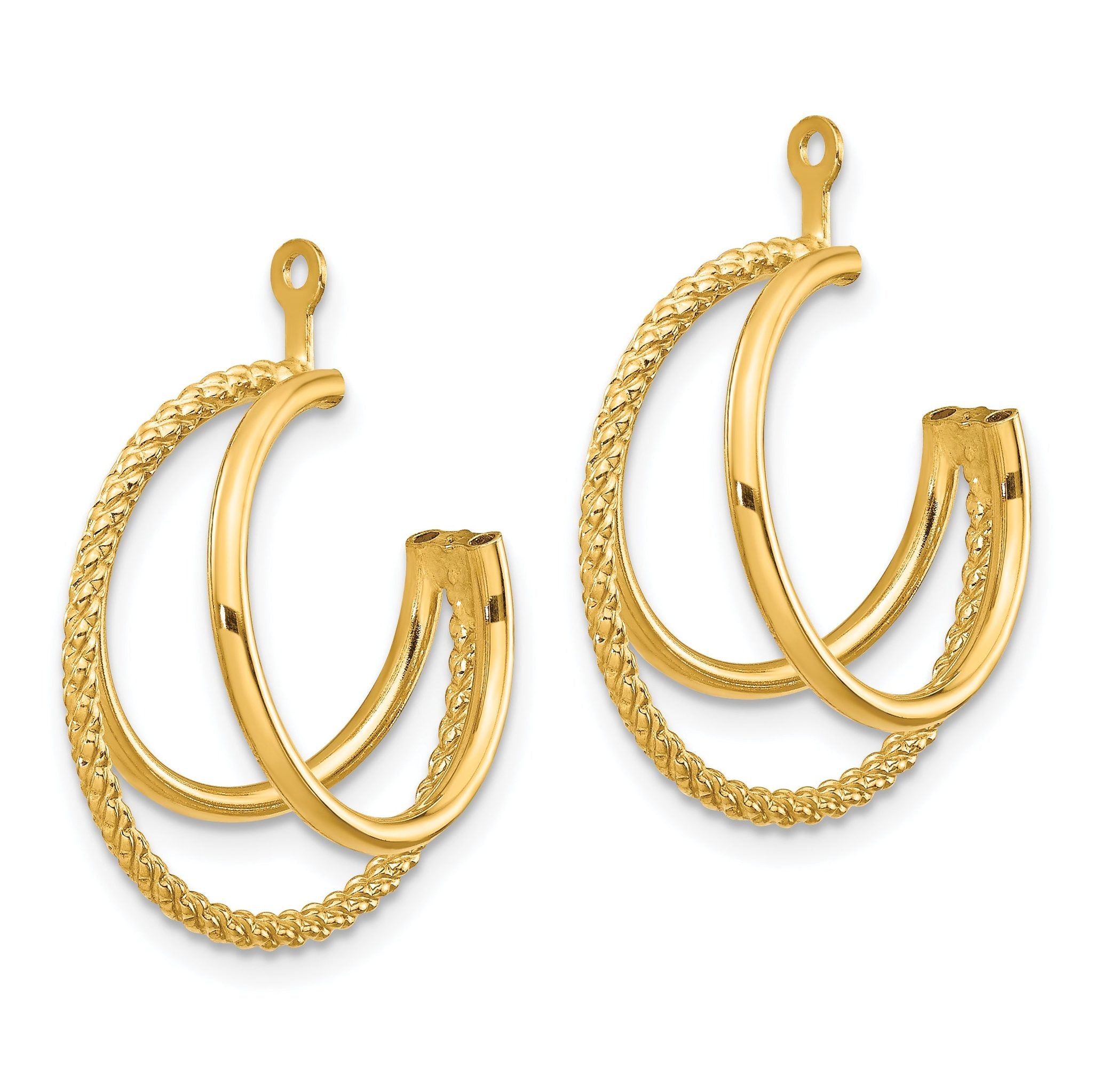 14K Gold Polished Triple Hoop Earring Jackets for Women Secondary image