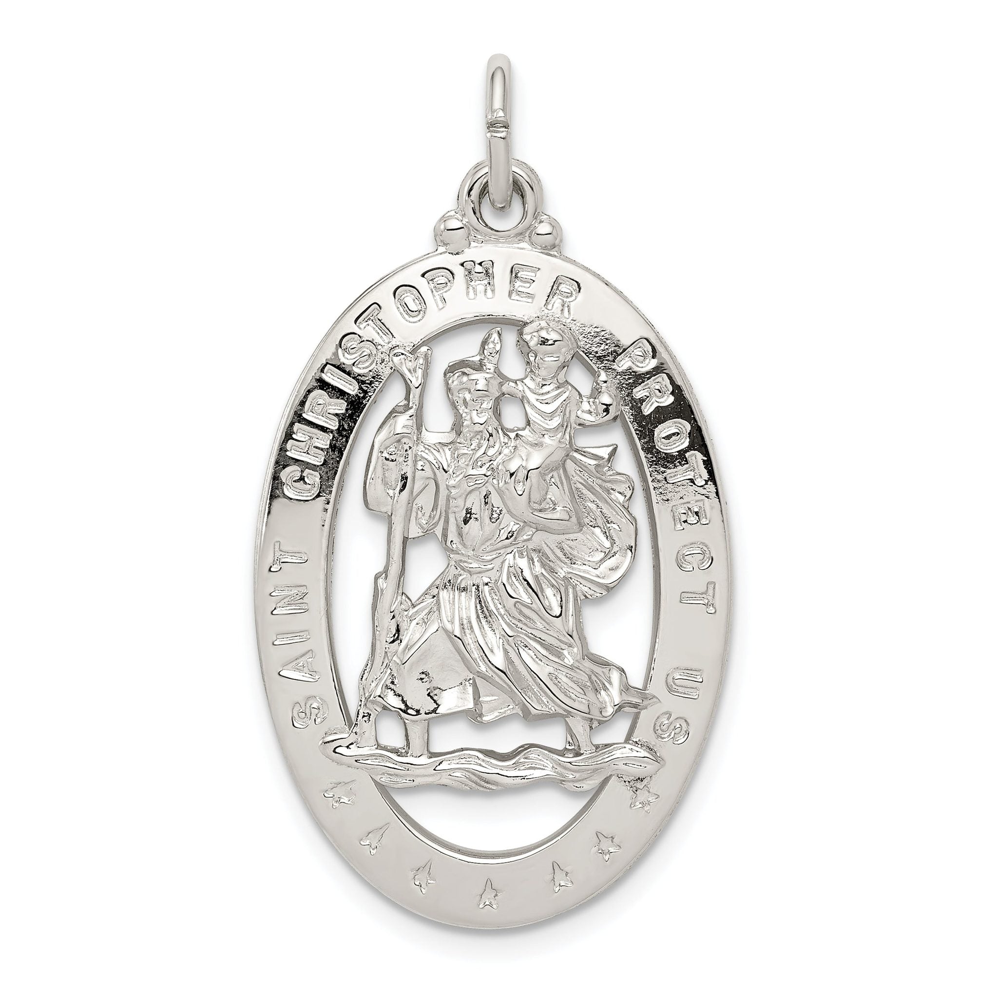 Sterling Silver 925 Saint Christopher Medal with Polished Rhodium Finish Main image