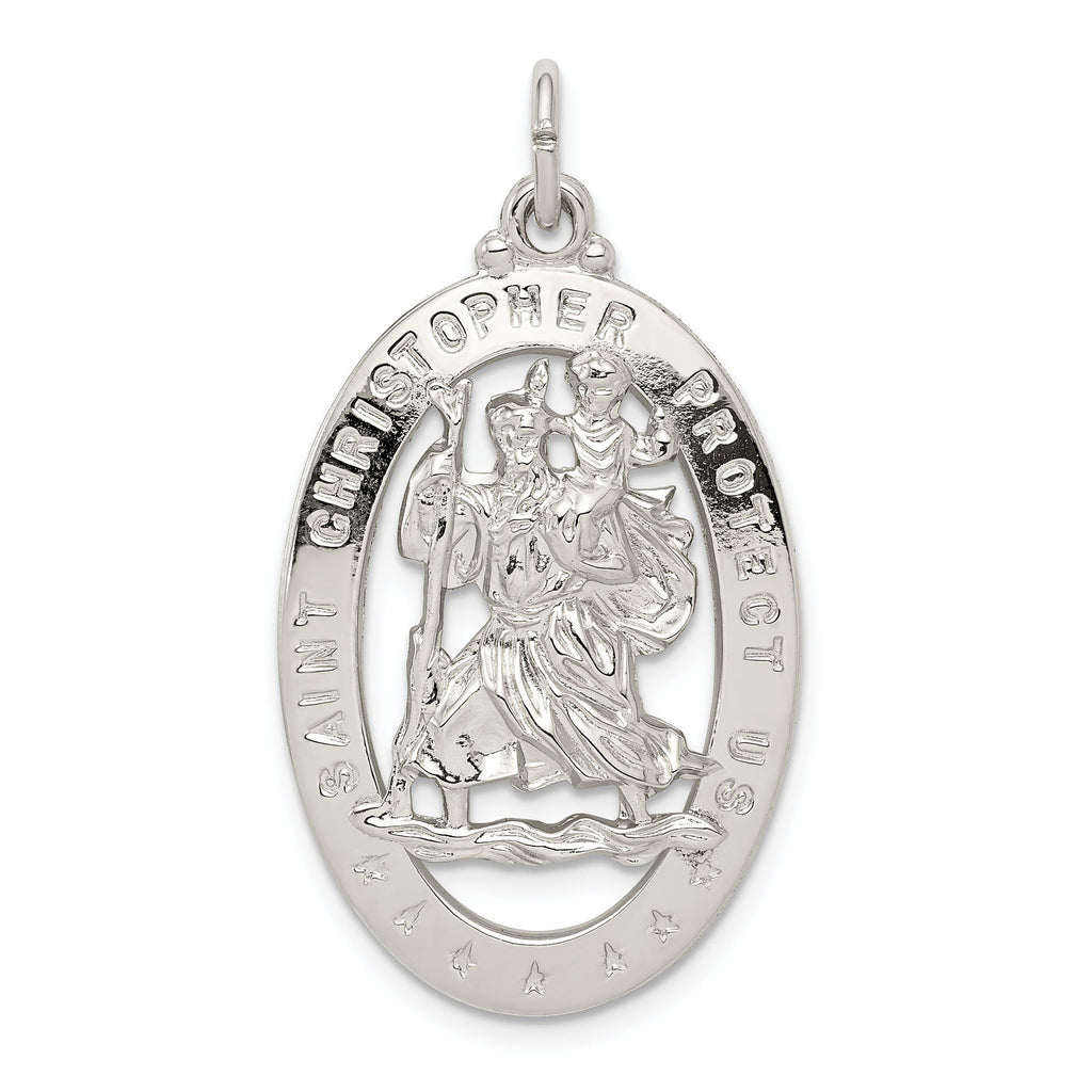 Sterling Silver 925 Saint Christopher Medal with Polished Rhodium Finish