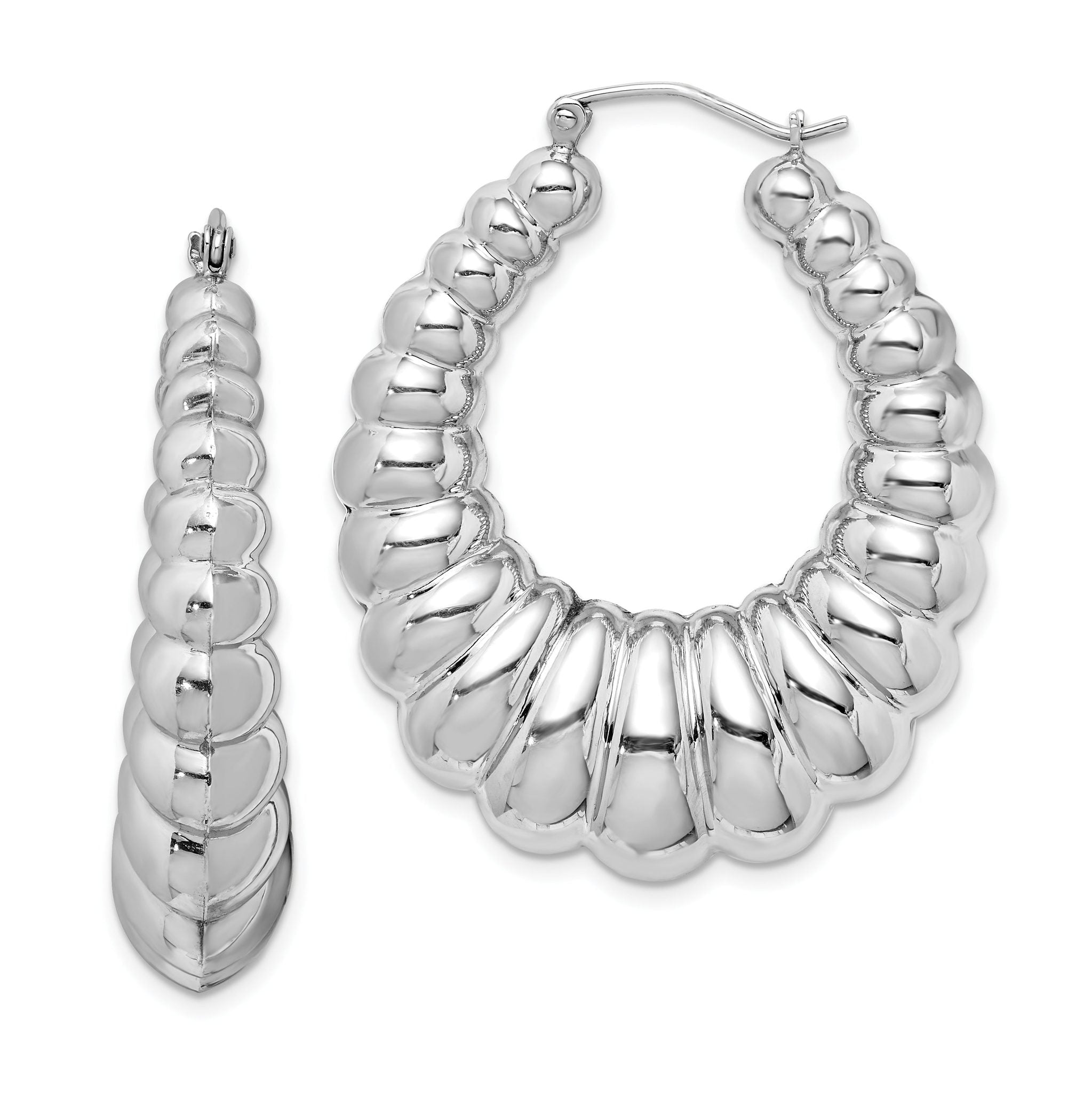 Sterling Silver Rhodium-plated Polished Shrimp Oval Hoop Earrings Main image