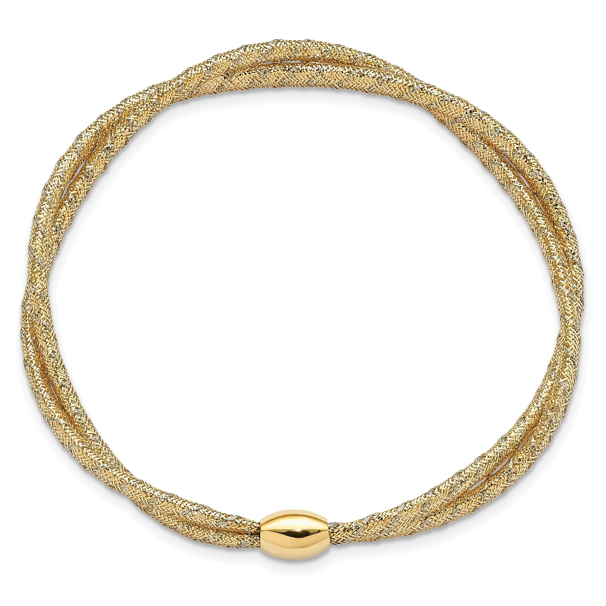 14K with Rhodium Polished 2 Strand Twist Stretch Bangle Secondary image
