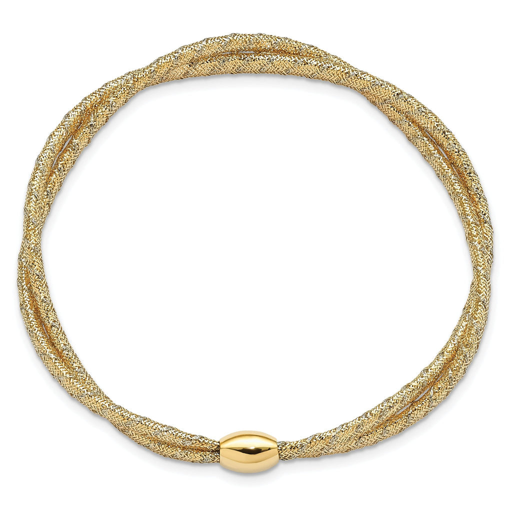 14K with Rhodium Polished 2 Strand Twist Stretch Bangle