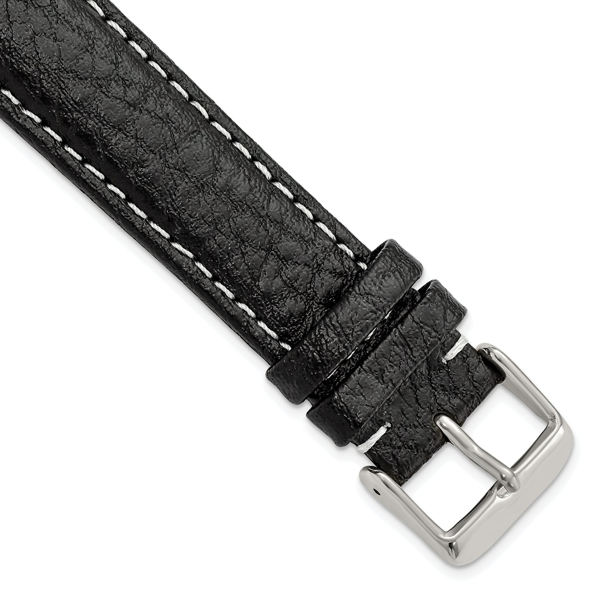Black Sport Watch Band in Leather with White Stitching, 16mm Main image