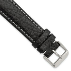 Black Sport Watch Band in Leather with White Stitching, 16mm