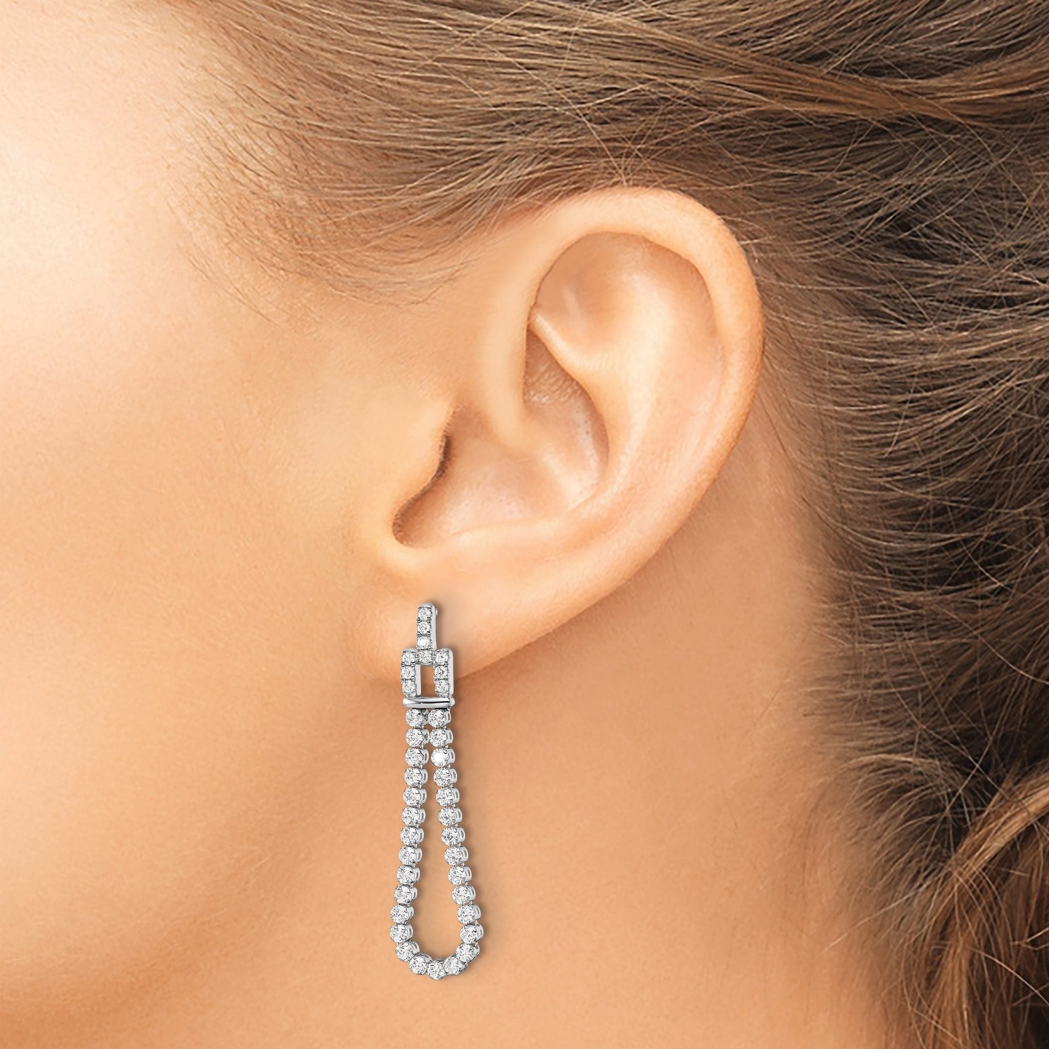 14k White Gold 1 5/8 carat Lab Grown Diamond VS/SI+ G+ Complete Dangle Loop Post Earrings