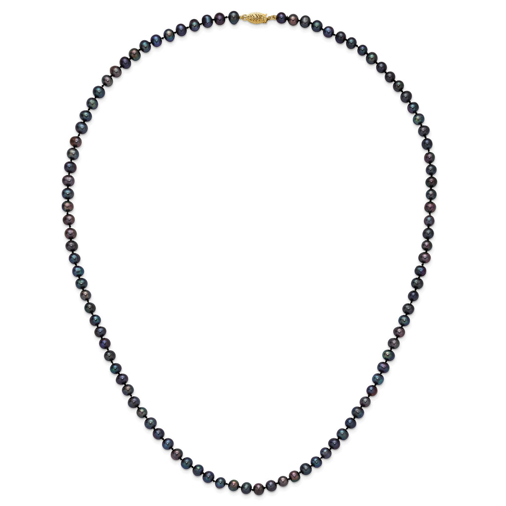 14k 5-6mm Black Near-Round Freshwater Cultured Pearl 7.5 inch Bracelet