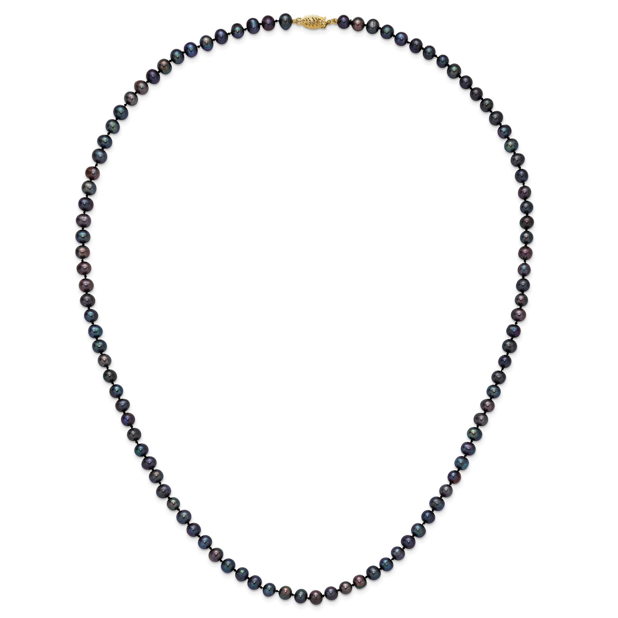 14k 5-6mm Black Near-Round Freshwater Cultured Pearl 7.5 inch Bracelet