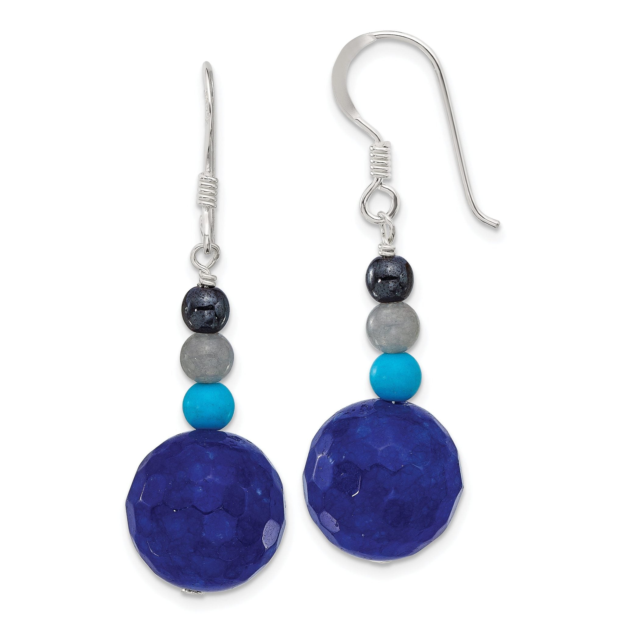 Sterling Silver Hematite/Agate/Quartz/Recon. Magnesite Dangle Earrings Main image