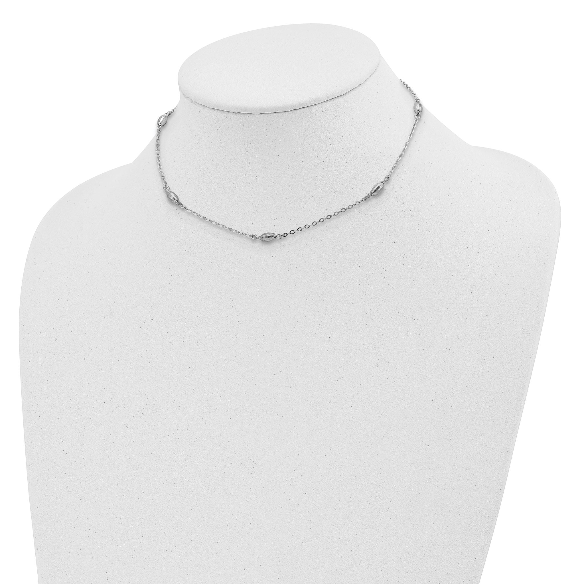 Sterling Silver Rhodium-plated Diamond-cut Oval Beads With 3in ext Choker Secondary image