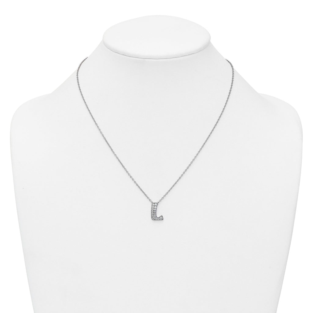 14k White Gold 1/2 carat Lab Grown Diamond VS+ F+ Complete Letter L 18 inch Initial Necklace