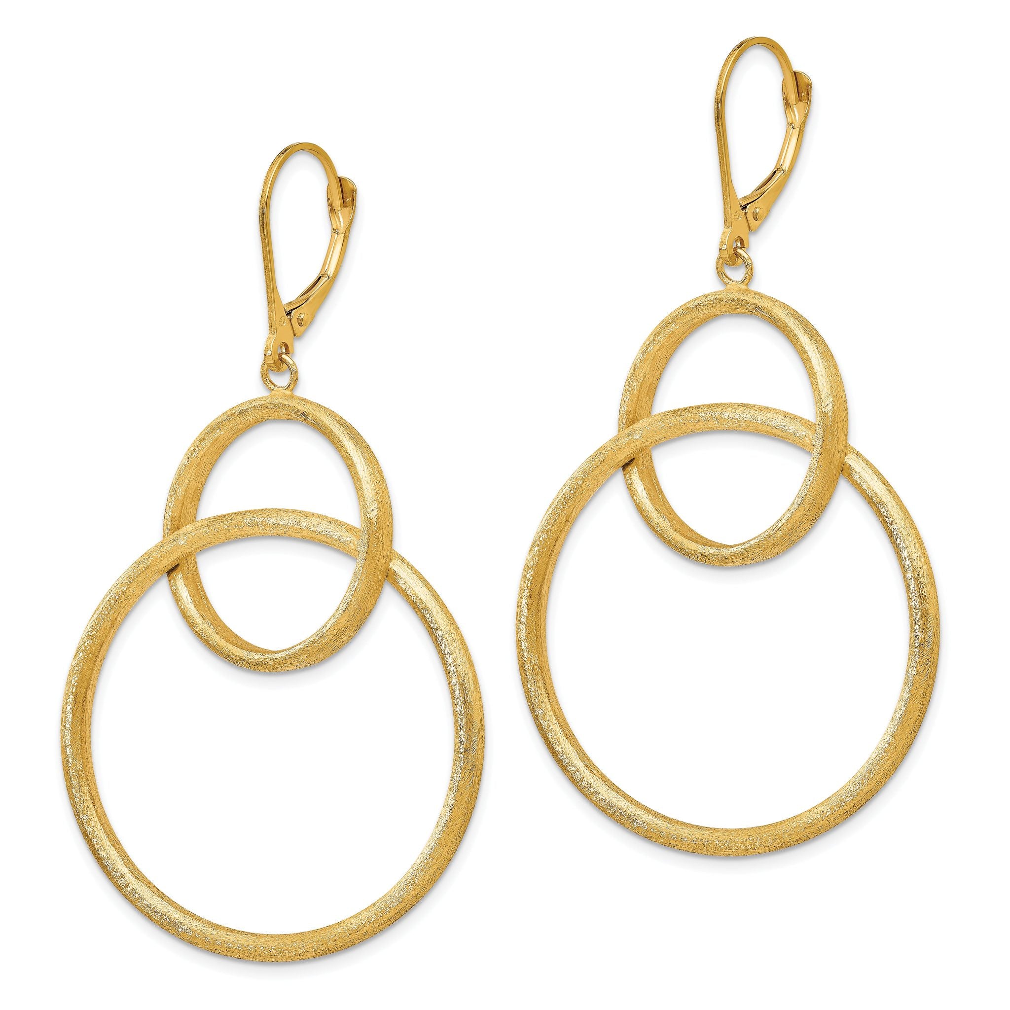 14K Gold Scratch Finish Leverback Dangle Earrings with Polished & Brushed Design Secondary image