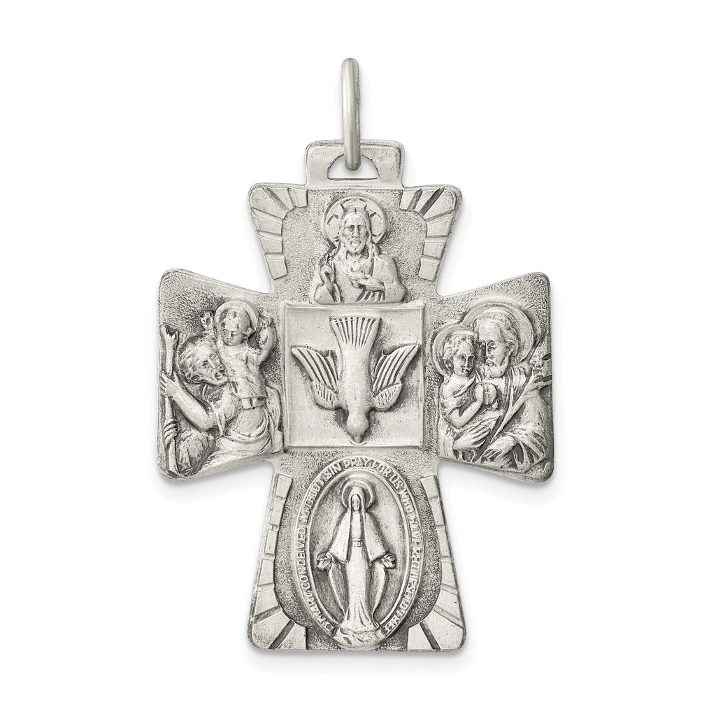 Antiqued Sterling Silver Reversible 4-Way Medal Pendant