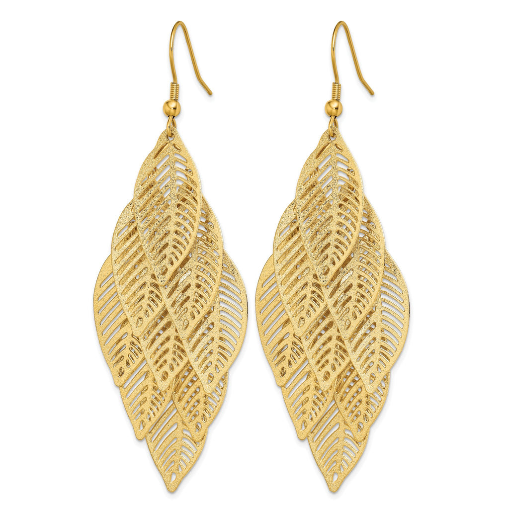 Stainless Steel Ion-Plated Polished Textured Drop Dangle Earrings for Women