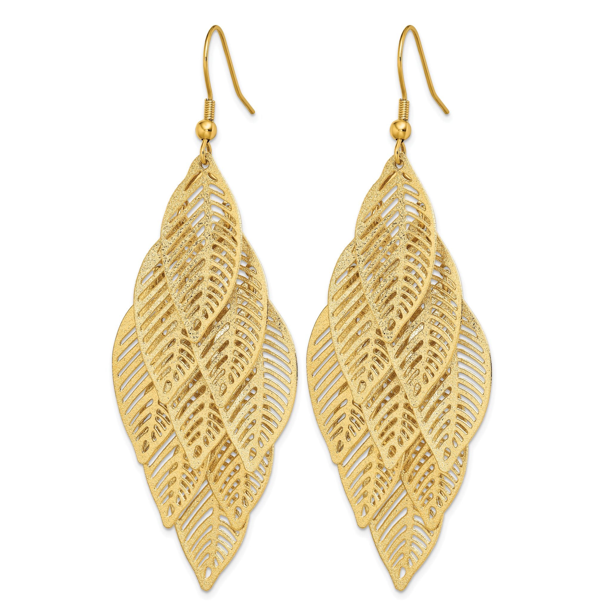 Stainless Steel Ion-Plated Polished Textured Drop Dangle Earrings for Women
