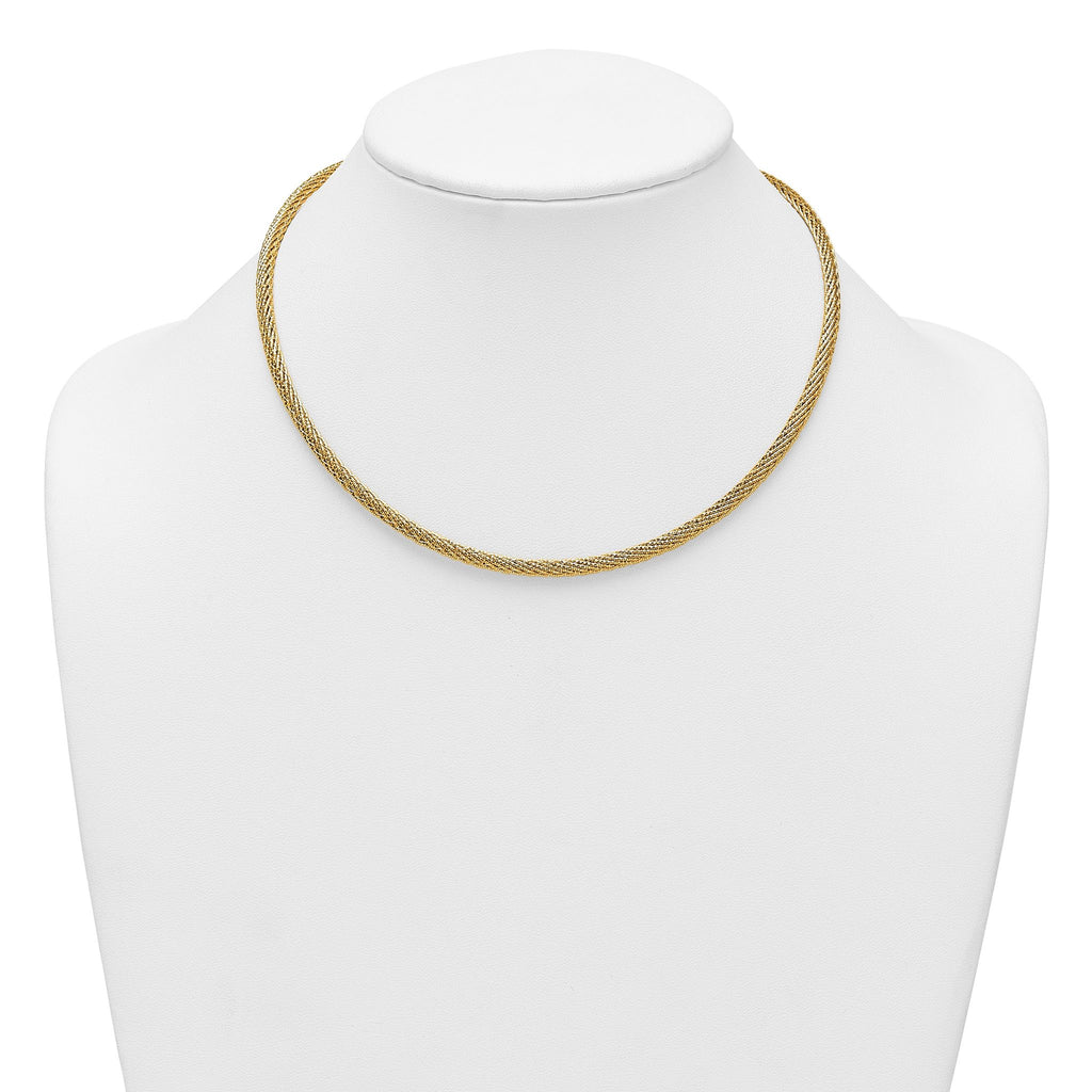 14k Polished and Diamond-cut Round Woven Wire 17 inch Necklace