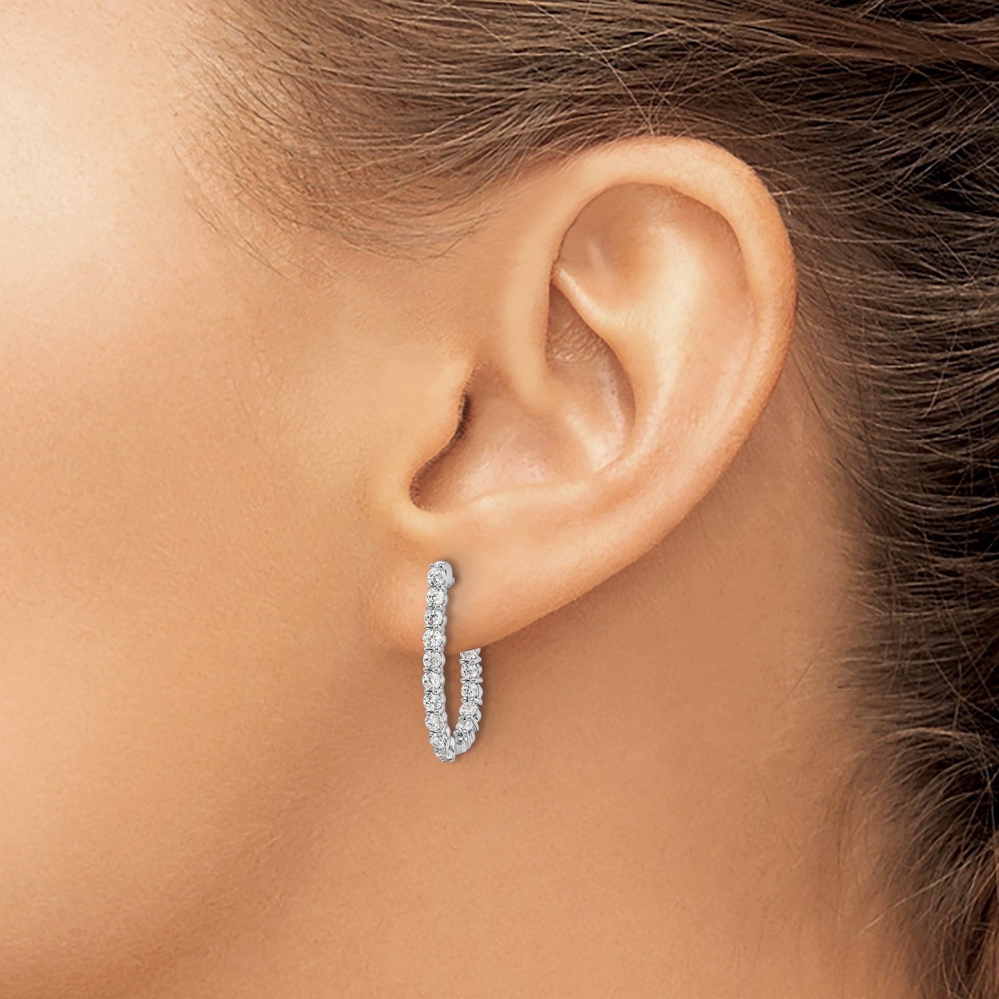 14k White Gold 1 carat Lab Grown Diamond VS/SI+ G+ Complete In and Out J-Hoop Hoop Earrings