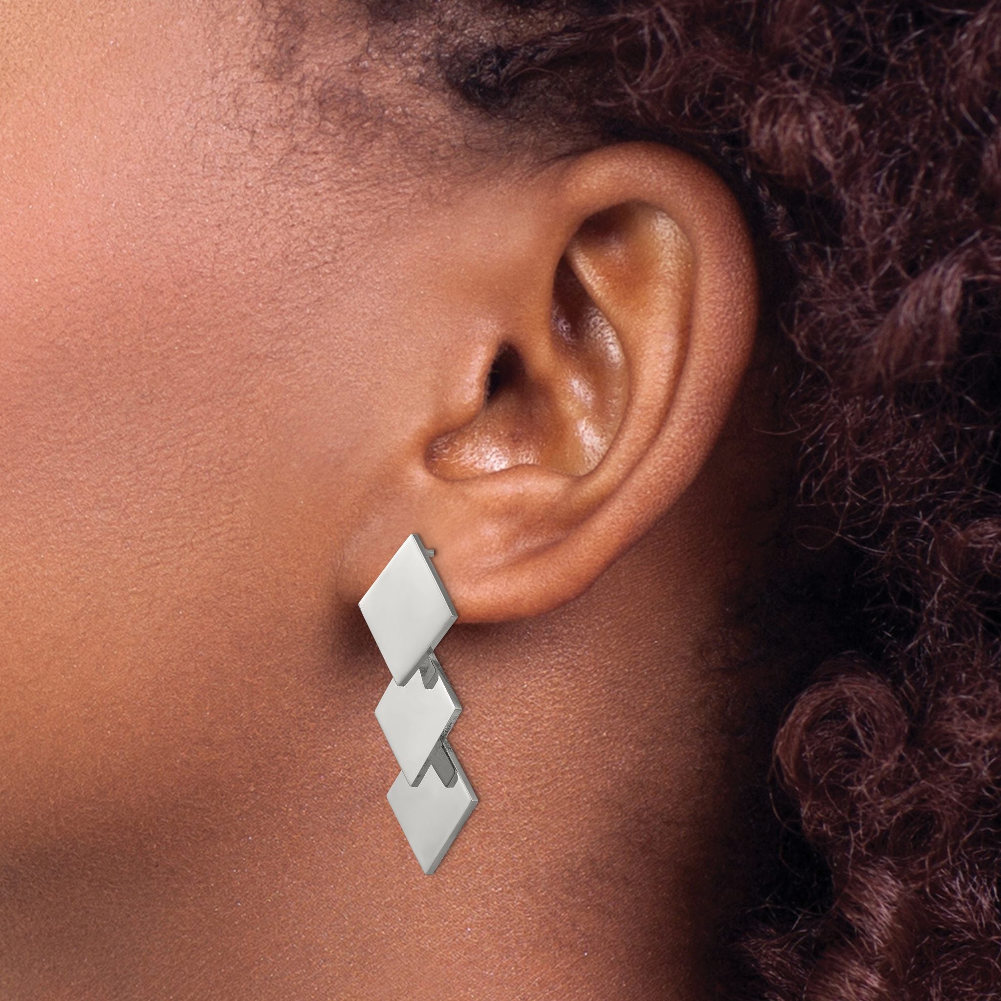Stainless Steel Polished Square Drop Dangle Earrings for Women