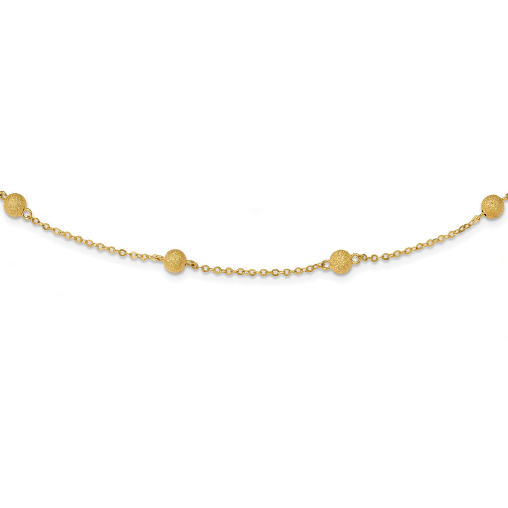 14K Gold Textured Beaded Necklace with Polished Finish
