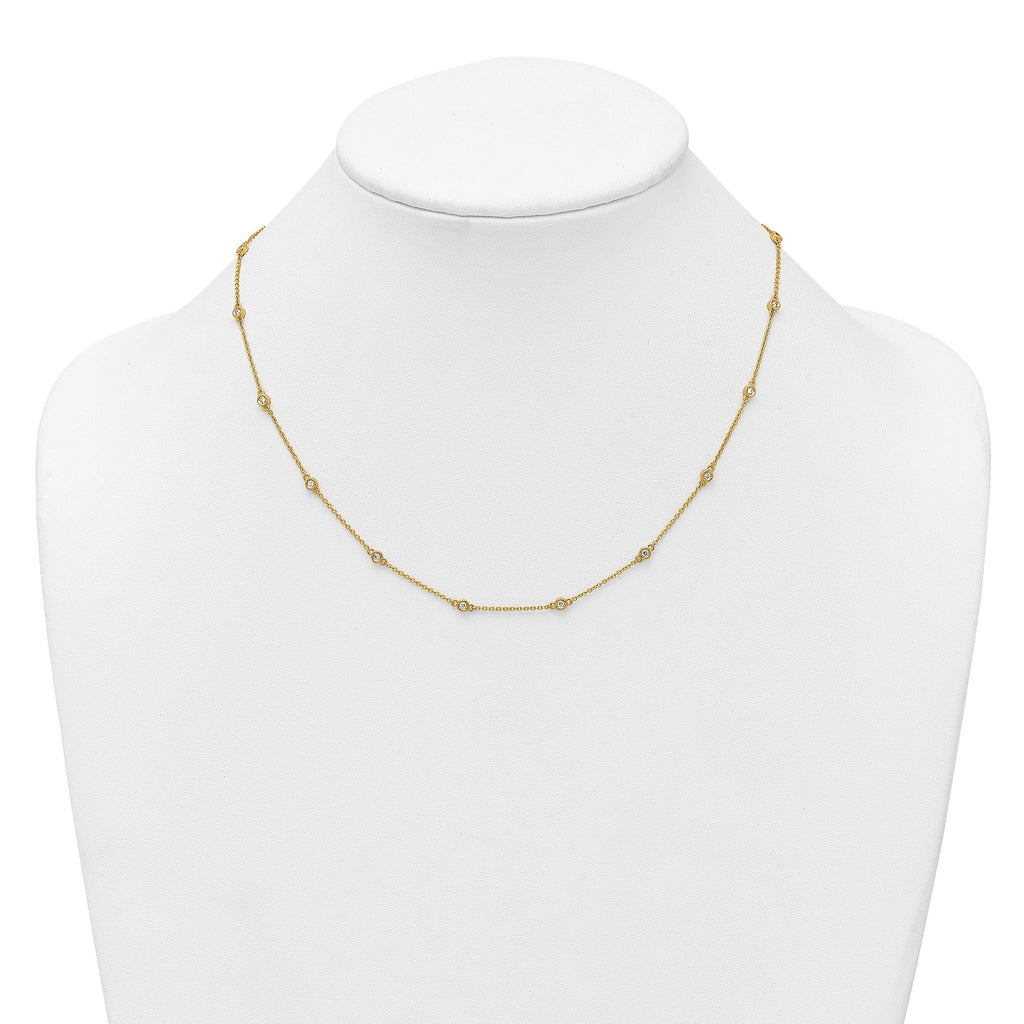 14k Complete 1/4 carat Bezel-set Diamond and Cable Chain 16-Station 16 inch Necklace