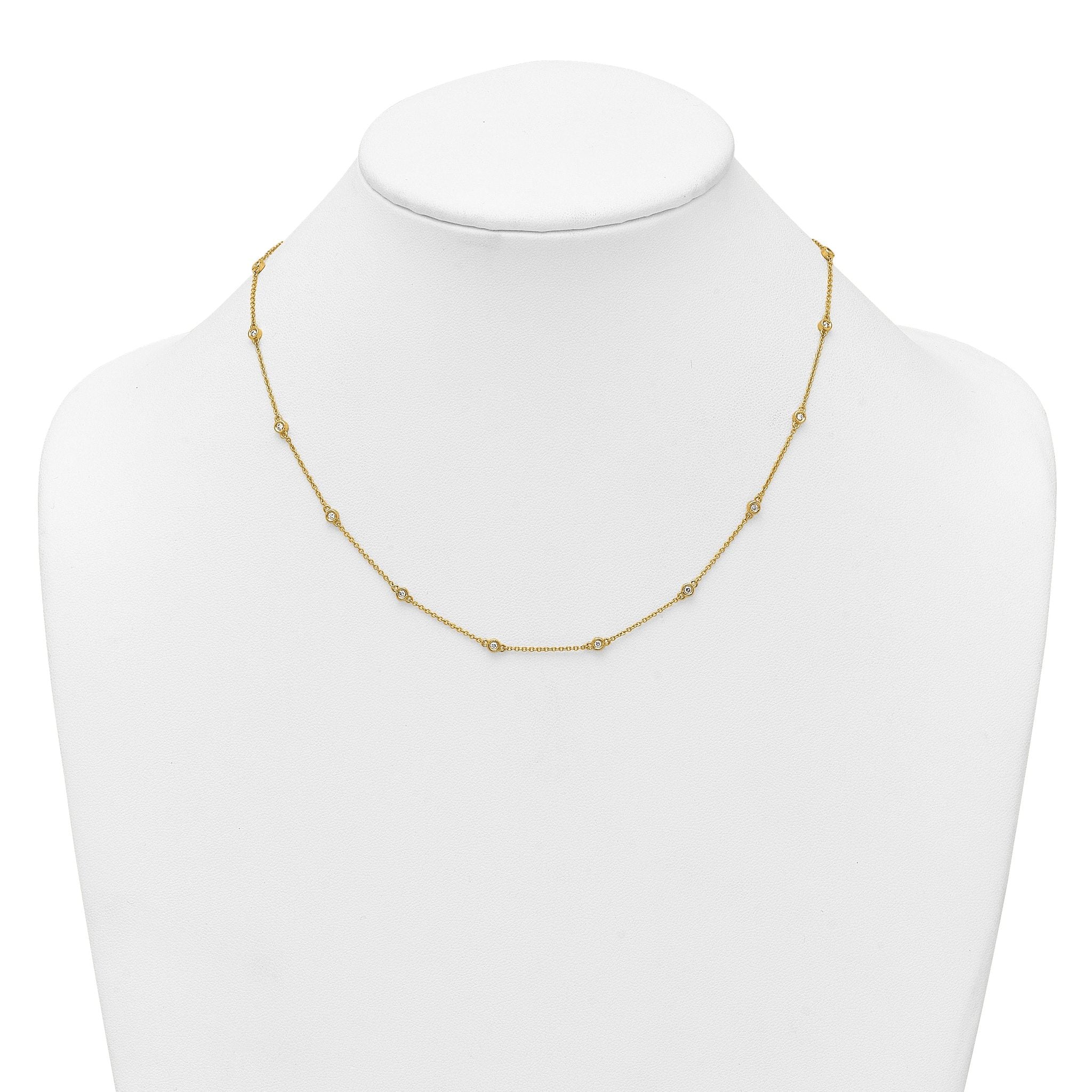 14k Complete 1/4 carat Bezel-set Diamond and Cable Chain 16-Station 16 inch Necklace