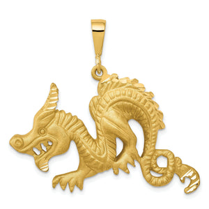 Large Dragon Pendant in 10K Yellow Gold, 35mm Diamond-Cut - Sophia Jewelers