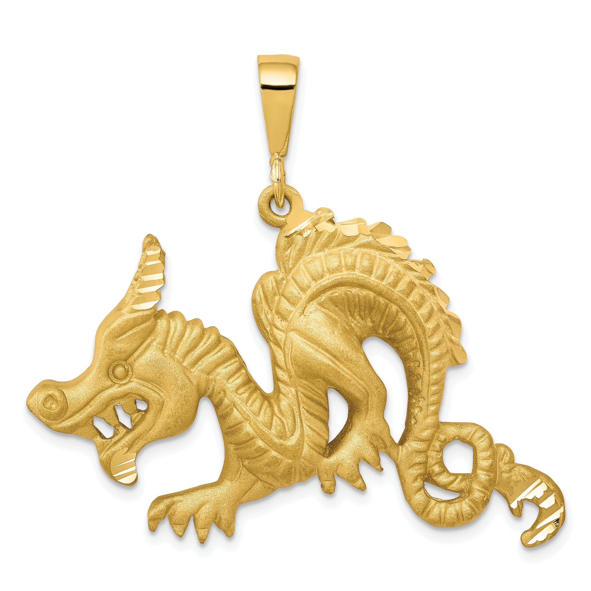 10K Gold Dragon Pendant with Polished Finish Solid, Themed Design