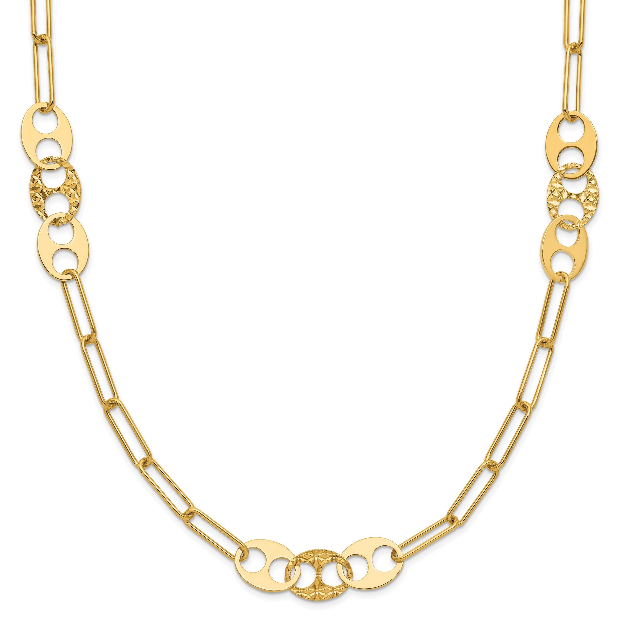 14K Polished and Textured Fancy Link Necklace Main image