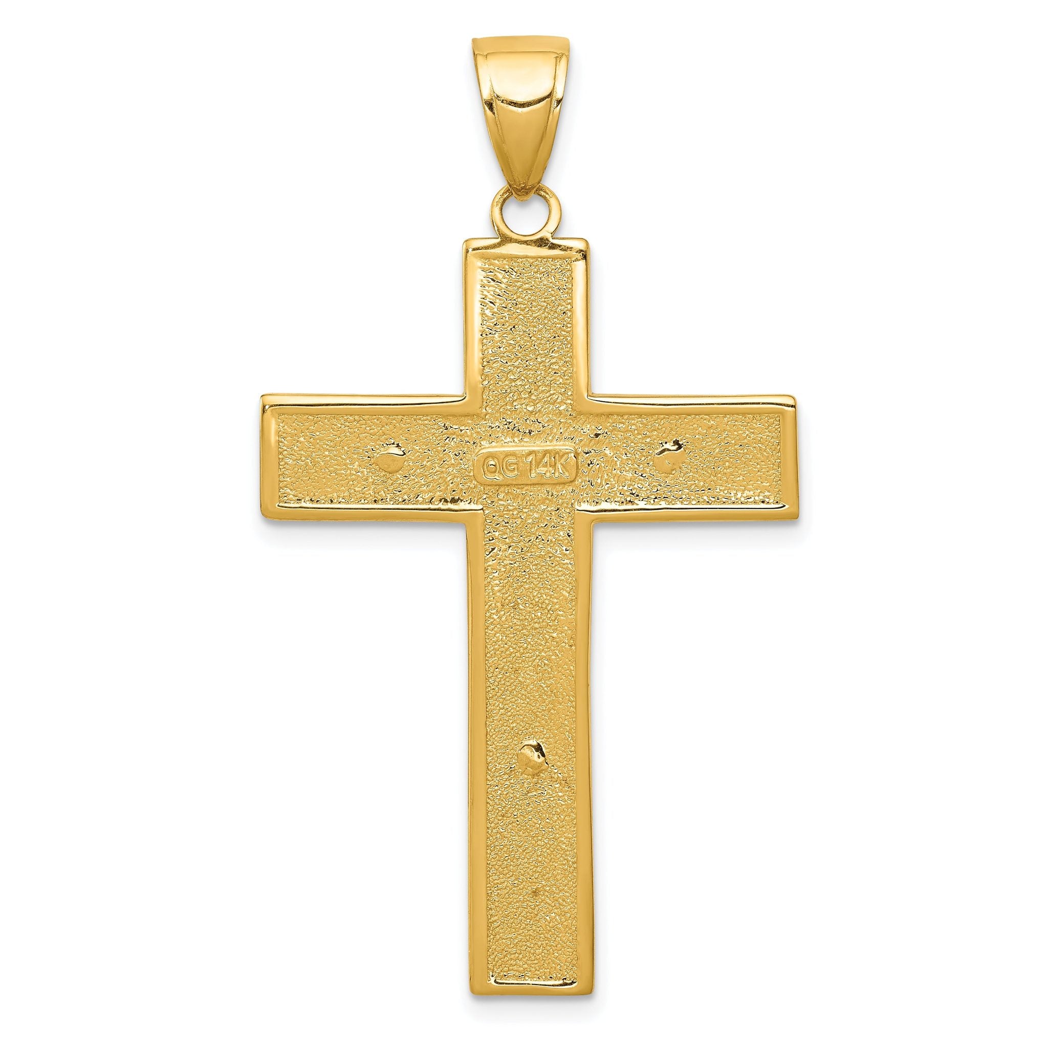 14K Gold Textured Crucifix Pendant with Polished Finish Elegant Design