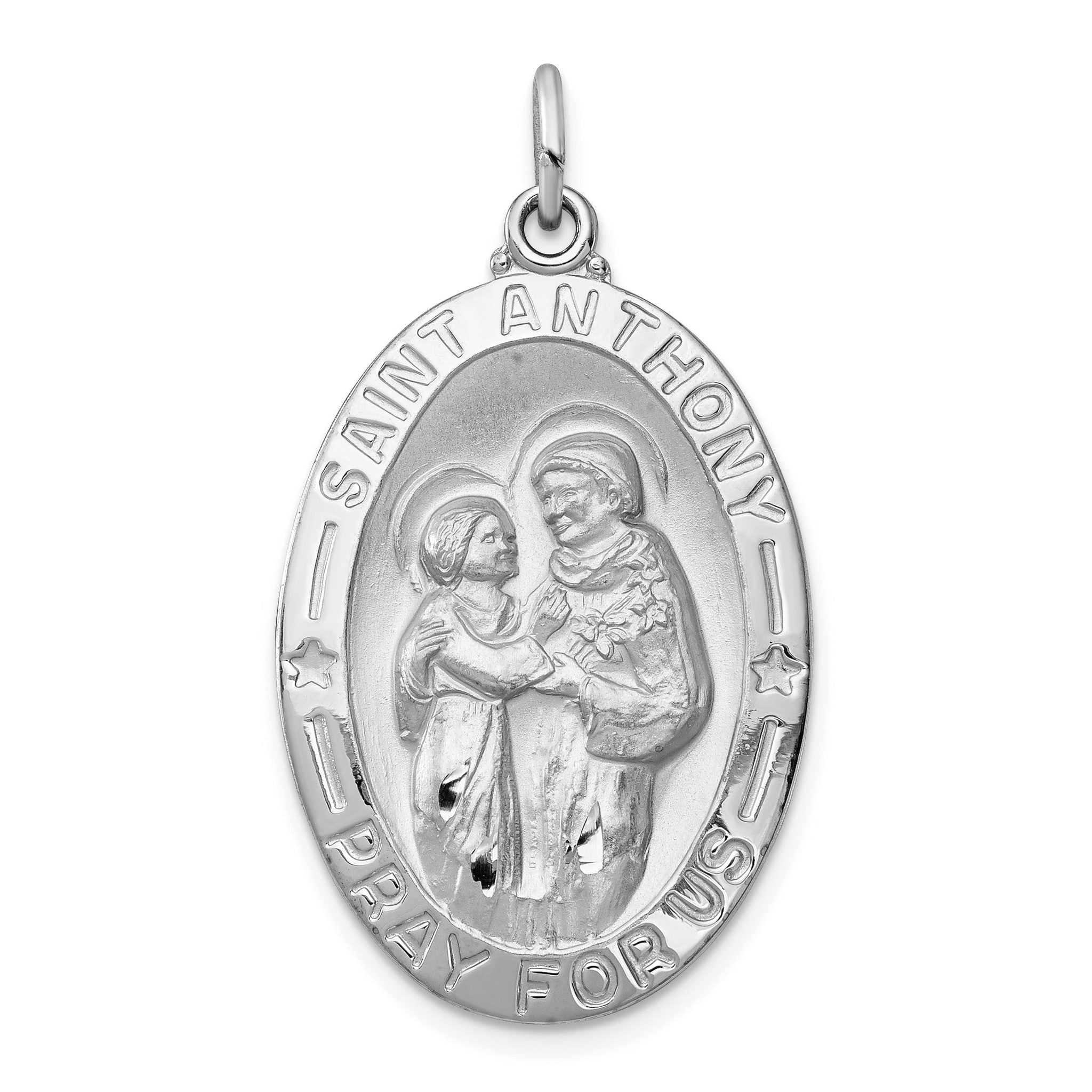 Sterling Silver 925 St. Anthony Medal with Rhodium-Plated Polished Finish Main image