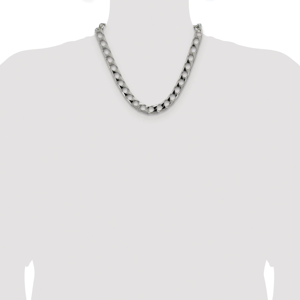Sterling Silver Rhodium-plated 10.3mm D/C Square Curb Chain