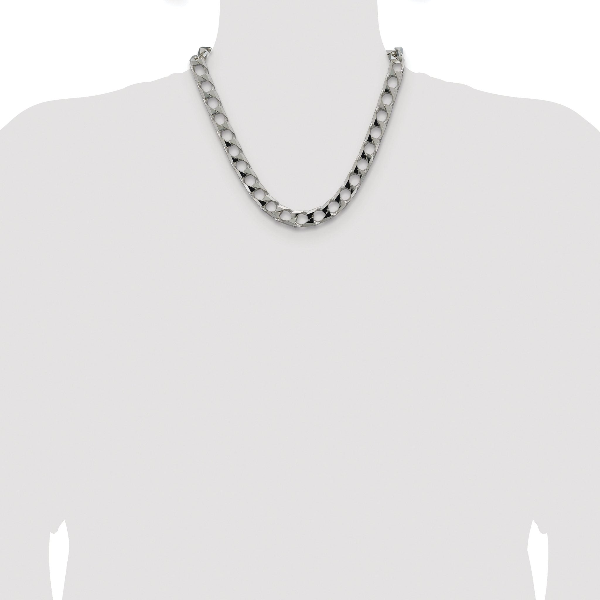Sterling Silver Rhodium-plated 10.3mm D/C Square Curb Chain