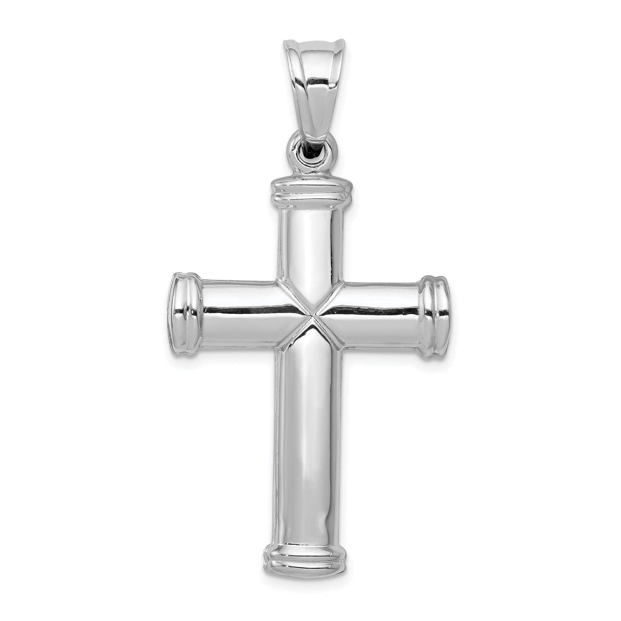 14K White Gold Hollow Cross Pendant with Polished Finish and Rhodium Plating Main image