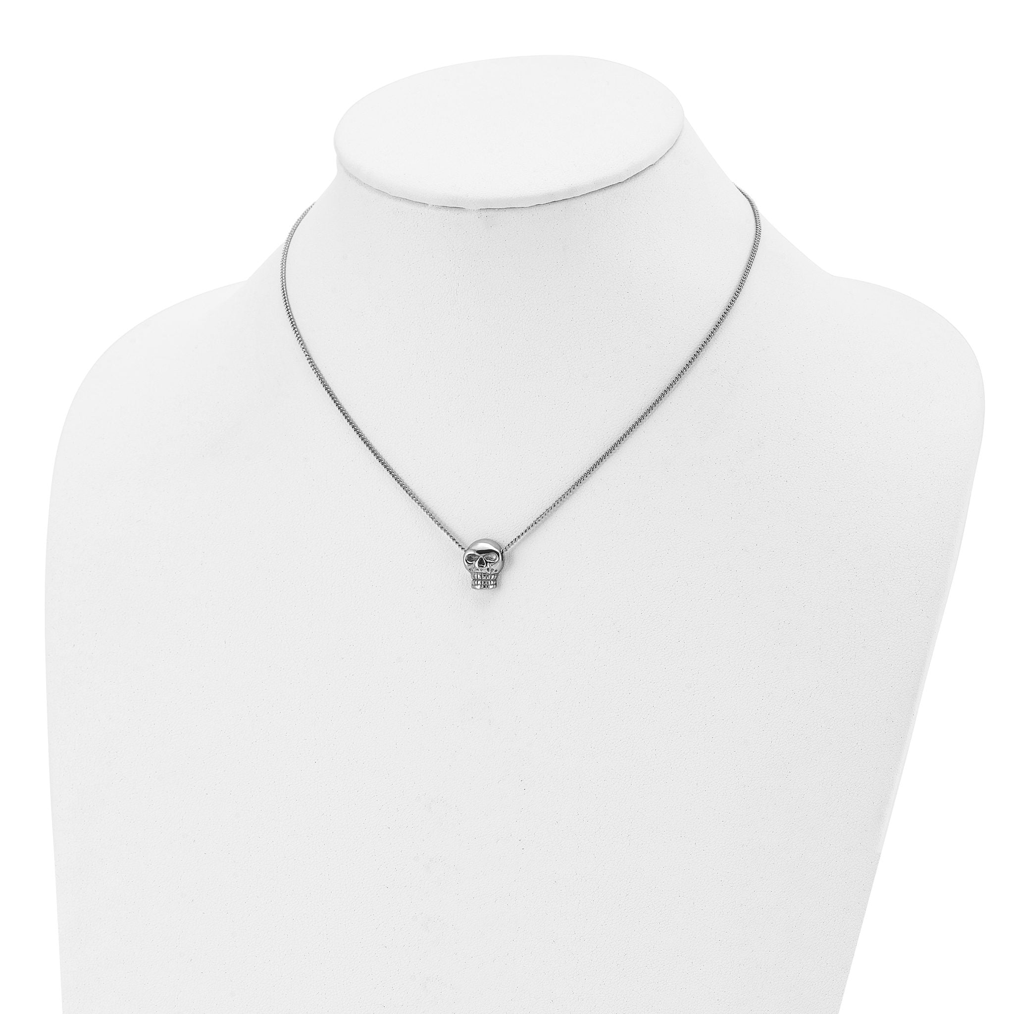 Stainless Steel Polished Skull 16in Necklace