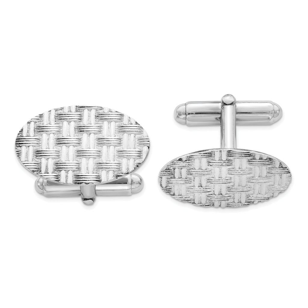 Polished Sterling Silver Rhodium-Plated Cuff Links