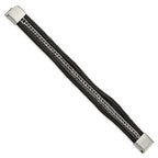 Stainless Steel Polished Multi Strand Black Leather Bracelet for Men