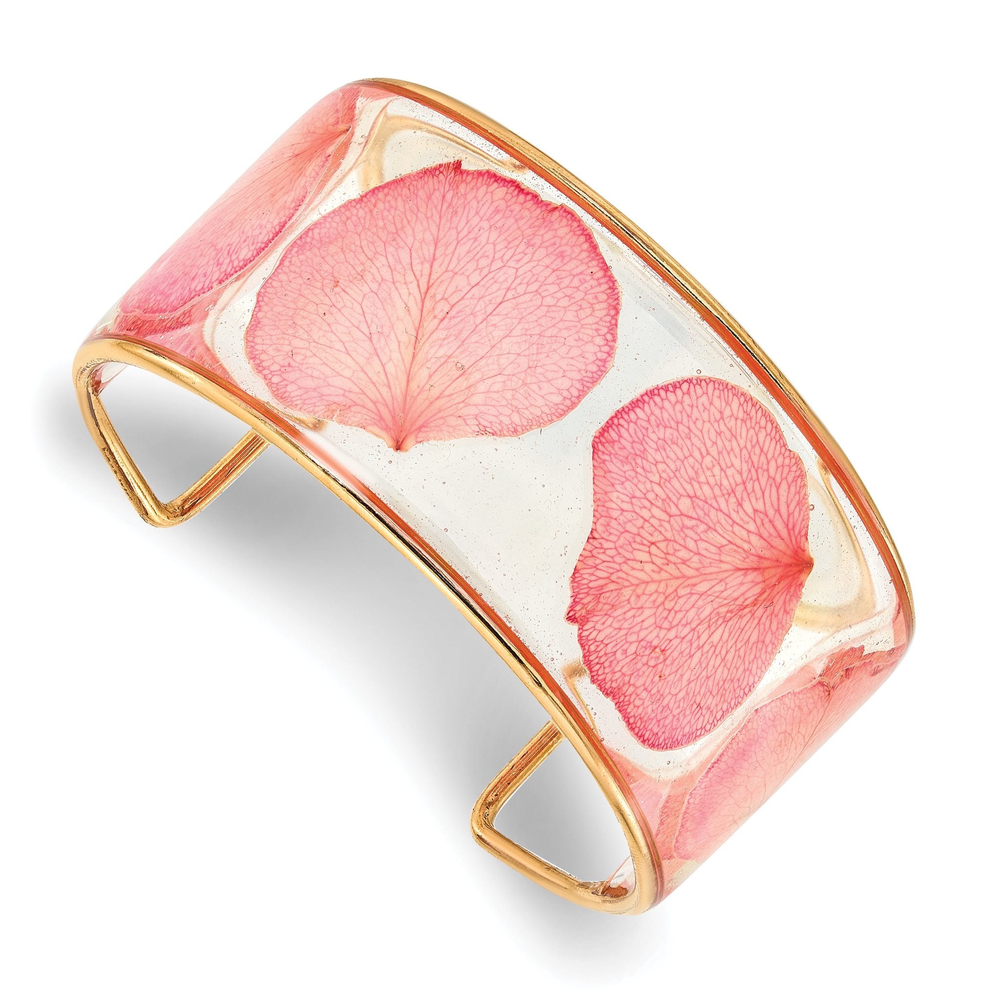 24K Gold-trim Pink Real Rose Petal Cuff Bangle Bracelet Main image
