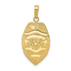 14K Gold Polished Police Badge Pendant with Textured Finish