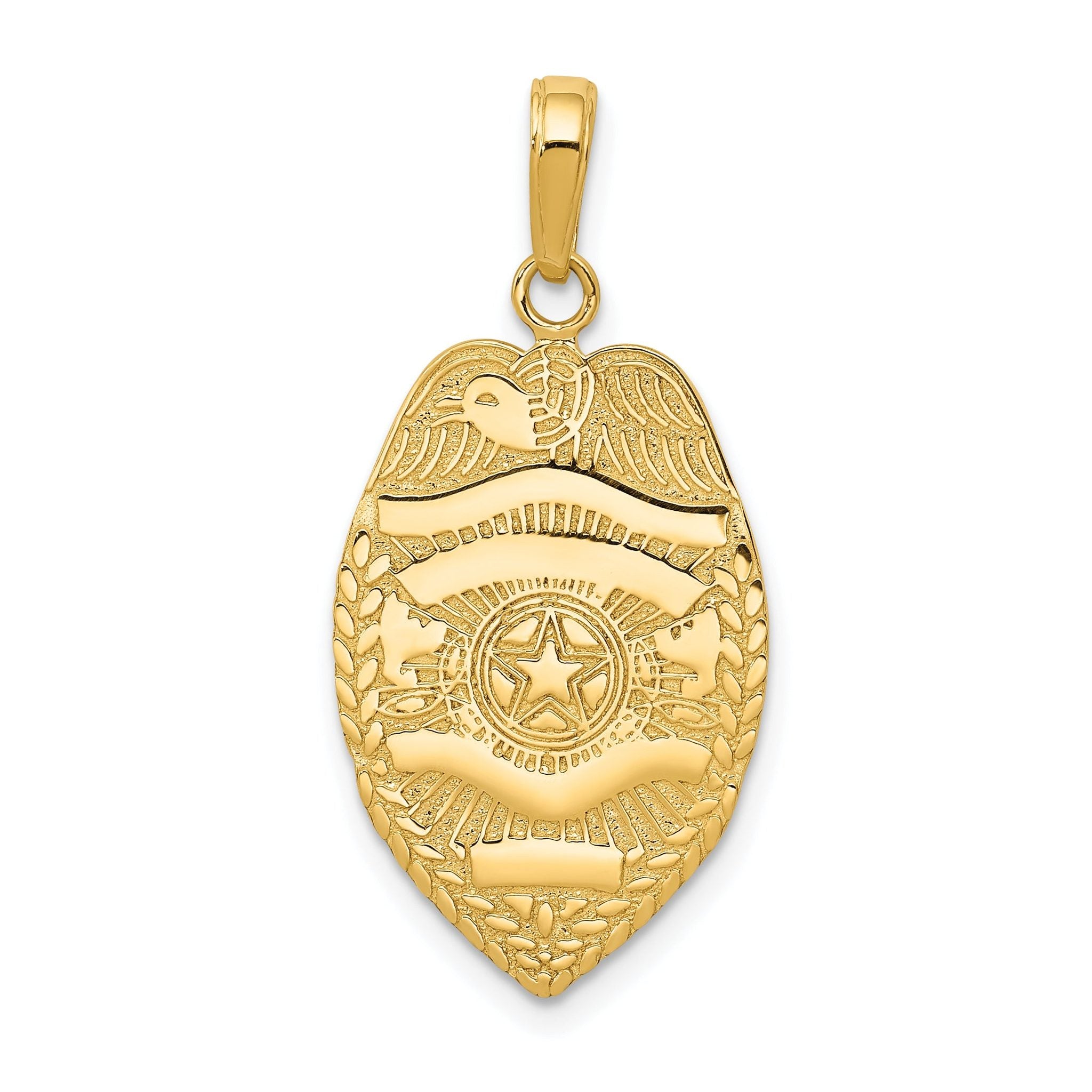 14K Gold Polished Police Badge Pendant with Textured Finish