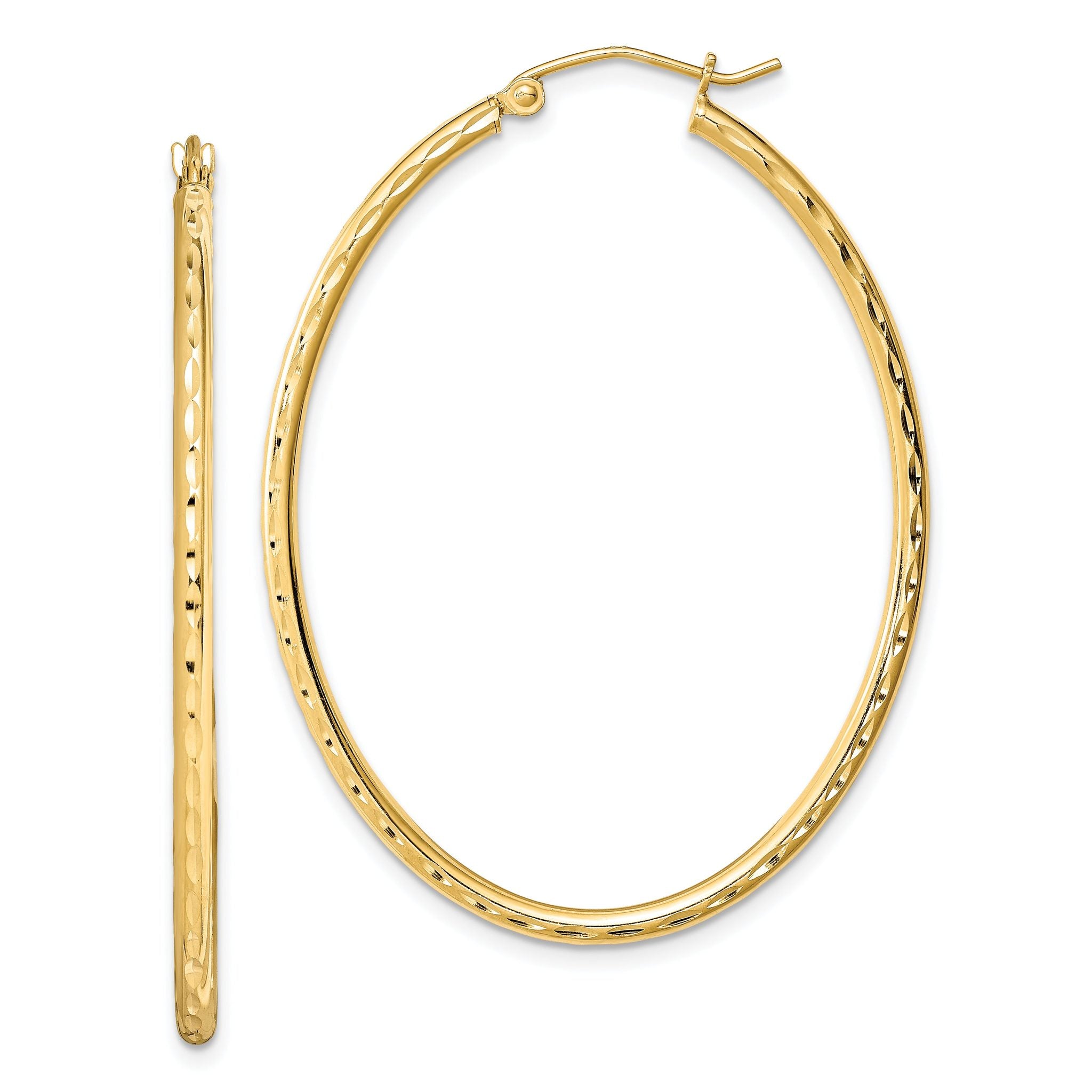 Sterling Silver Gold-plated Textured 2mm Hollow Oval Hoop Earrings Main image